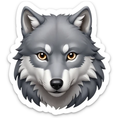 cinematic-noble-realistic-wolf-portrait-emoji,-poised-and-regal,-with-a-strong,-lean-build-and-a-sleek,-well-groomed-fur-of-grey-and-white,-deep-set-soulful-piercing-eyes,-simplified-yet-sharp-and-sophisticated-features,-highly-detailed,zoomed out showing shoulders sticker
