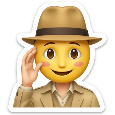 yellow emoji looking down, hat covering eyes, no text, hat is a fedora sticker