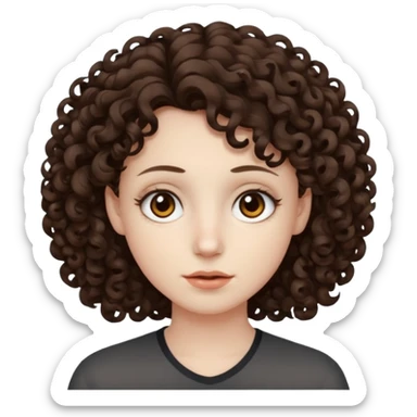 Pale skin, curly dark brown hair, medium brown eyes. sticker