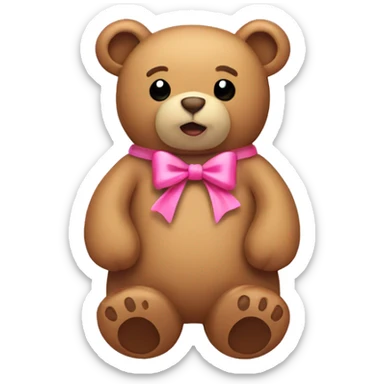 Tan stuffed bear with pink bow sticker
