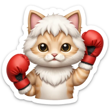 Adorable fluffy kitten with boxing gloves  sticker