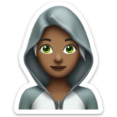 in a shark costume, girl with gray hairstyle, green eyes, teen, sleeping sticker