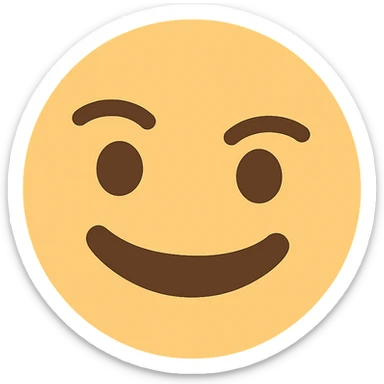 Add color to the sarcastic emoji with an ironic smile, keeping the icon style with a transparent background. The emoji should have a sarcastic expression with an ironic smile and colored details consistent with icon style. sticker
