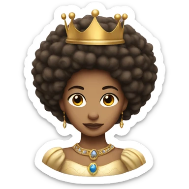 A light skinned princess with an Afro and a gold crown sticker