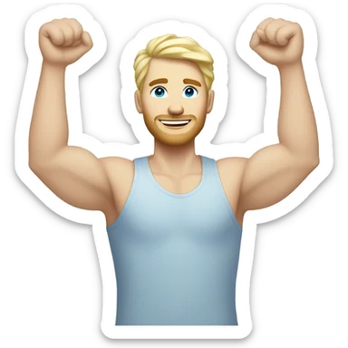 full body raised arms light curl blonde 30yo man blue eyed pale skin sticker