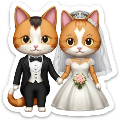 A cat and a cat in wedding outfits are getting married. sticker