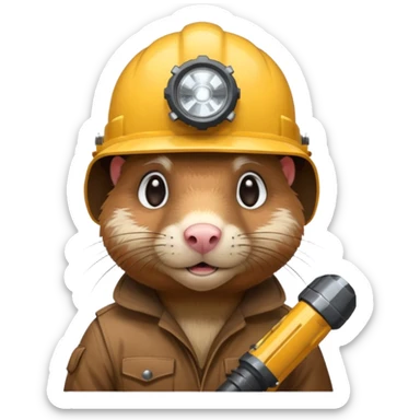 a mole rat with ore drill, white helmet, headlamp sticker