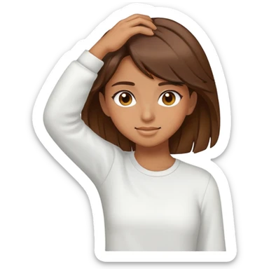 Girl with brown hair and brown eyes dabbing sticker