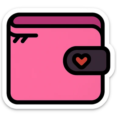 pink and black gothic wallet, modern, clean lines, minimalistic, with a heart accent sticker