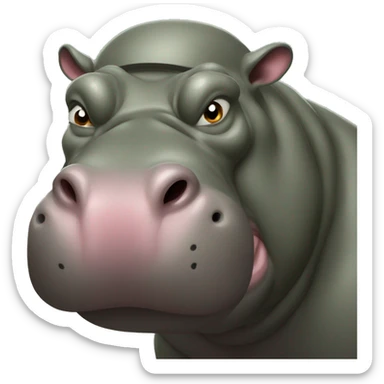 very strong and muscular hippo with a mean face with army fatigue sticker
