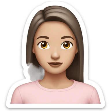 brunette girl with pale skin,thin brows,brown eyes,straight long hair in pastel pink clothes and hoop earring sticker