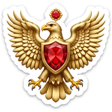 Bicephalous Eagle crest / brosch in a cirkel without background and with red gem sticker