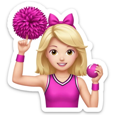 football cheerleader, hold a big cheering pom, pink and twinkle sticker