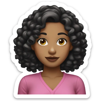 girl, black thick curly hair, middle hair parting, juicy pink lips sticker