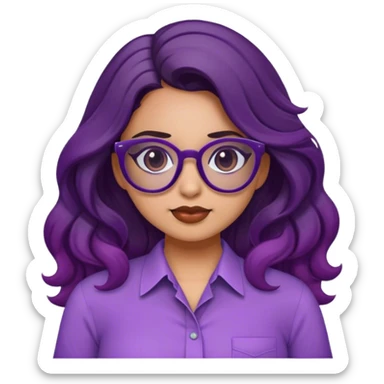 chica con lentes morados, tez morena, cabello ondulado, 29 años con camisa de grogu sticker