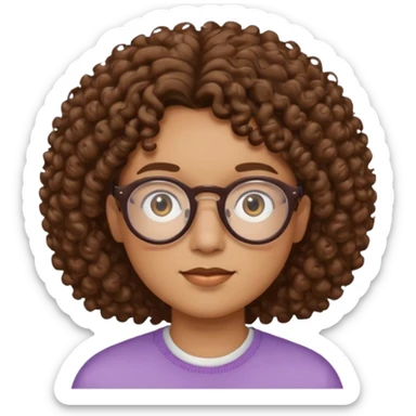 Gender-neutral person with round face, medium brown curly hair, glasses sticker