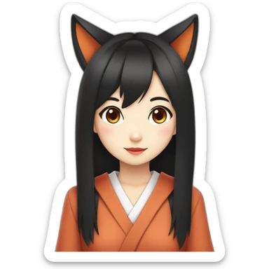 fox girl with black hair in Japanese school form sticker