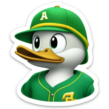 Cartoon mallard smiling with a green and yellow baseball hat on  sticker