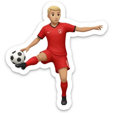 Can you generate an Apple style emoji of a Rabona soccer shot. A rabona shot is when a player strikes the ball with his kicking foot wrapping around his standing leg sticker