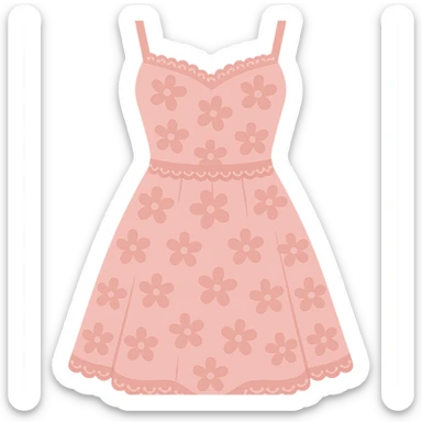 frilly lacey floral pink summer sundress, flat vector sticker