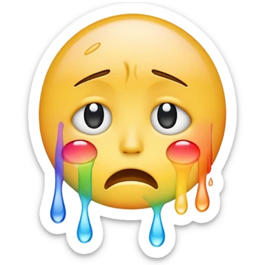 classic yellow crying face emoji with rainbow colored tears sticker