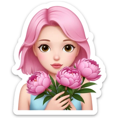 Beautiful girl holding many peonies sticker