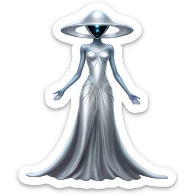 alien Pleiadian female in silver dress, full figure sticker
