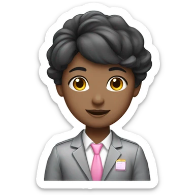 angelic black hair teacher in desk in grey pink uniform sticker