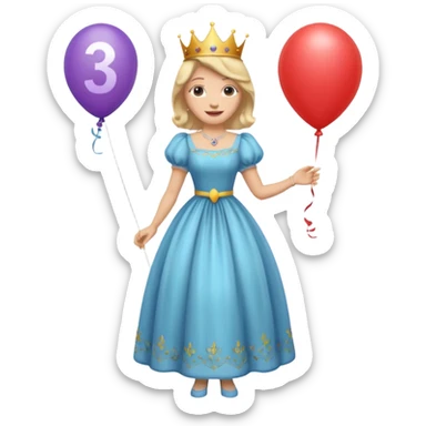queen wearing dress, holding balloon in shape of number 3 sticker