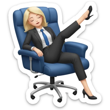 Boss sleeping in a chair with her legs up on the desk sticker