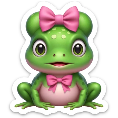 cute frog with a pink bow, portrait, bust up sticker