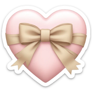 a pale pink heart with a beige bow wrapped around it  sticker