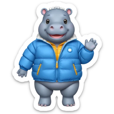 a full body of cute hippo with puffer sticker