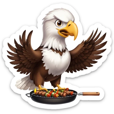 The eagle is grilling shashlik on the barbecue. sticker