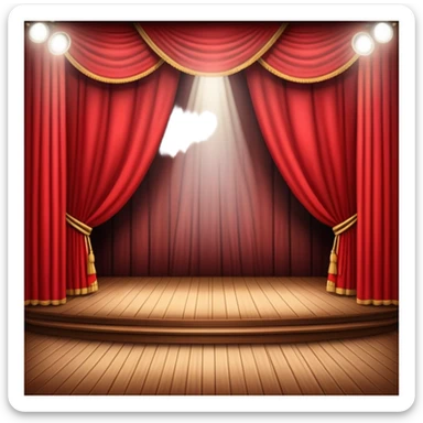 classic theatre stage with red curtains pulled to the sides, wooden floor, and spotlight focused at the center sticker
