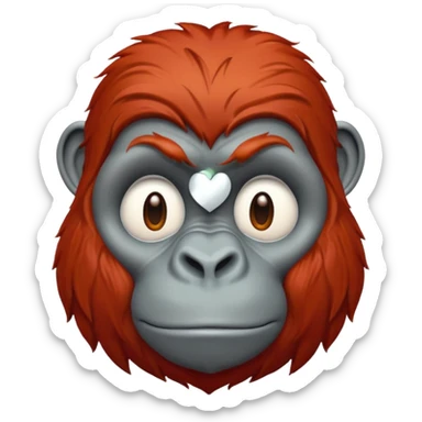 red haired gorilla head with white heart, apple style emoji, no text, slightly different expression sticker