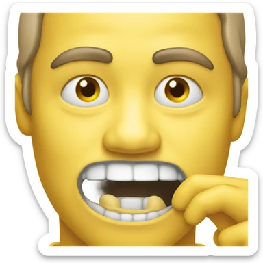 A yellow normal emoji with sucked in cheek bones moving its finger across its jawline sticker