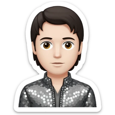 Charles Lee Ray with dark brown hair, grey sequin outfit  sticker