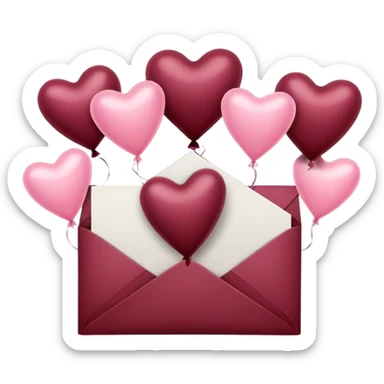 maroon love letter in pastel pink and dark red metallic heart-shaped balloons sticker