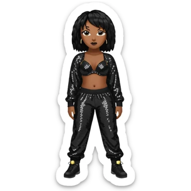 Missy Elliott with black hair, black sequin bra, black sequin baggy pants sticker