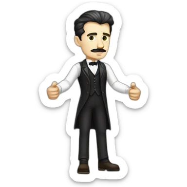 nikola tesla with an arm up full body sticker