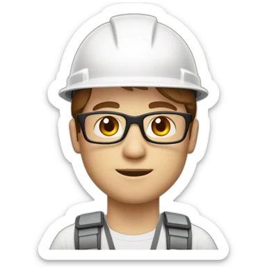 Engineer, white hard hat, light fair skin tone, Brown Hair , glasses, square face sticker
