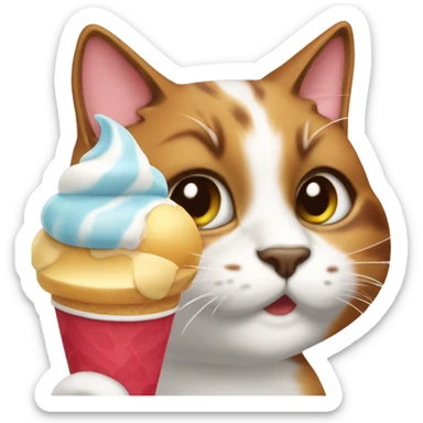 calico cat with icecream sundae  sticker