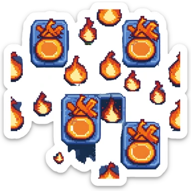Bomberman vertical explosion tile, flames extending from top to bottom, orange/yellow core with red edges, flames about 60% of tile width, centered horizontally, clean pixel edges with motion detail sticker