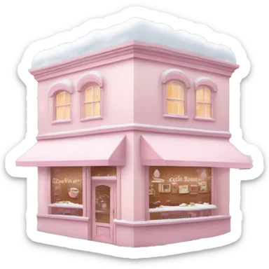 pale pink coffee shop covered in snow heart sticker