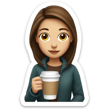 girl with brown hair gazing drinking coffee sticker