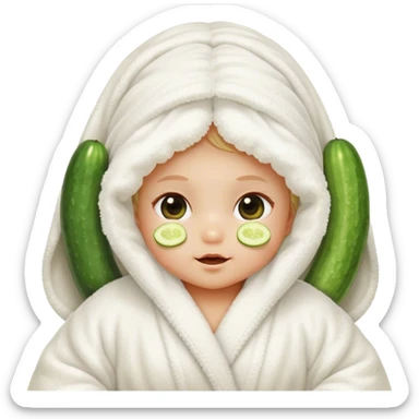 Baby with white fluffy road and cucumbers over her eyes  sticker