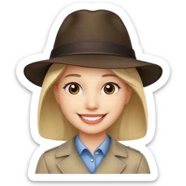 Una cara con una sonrisa un sombrero elegante y mirada con orgullo sticker