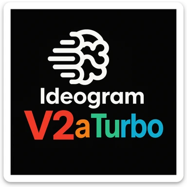 make a non gradient solid but colorful text of "Ideogram V2a Turbo", black background, add this logo too,  sticker