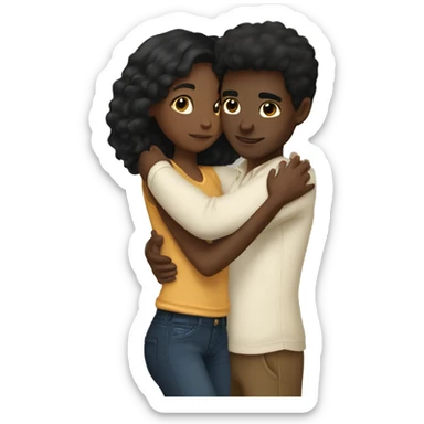 Dark brown skin black haired girl hugging tan black hair guy sticker